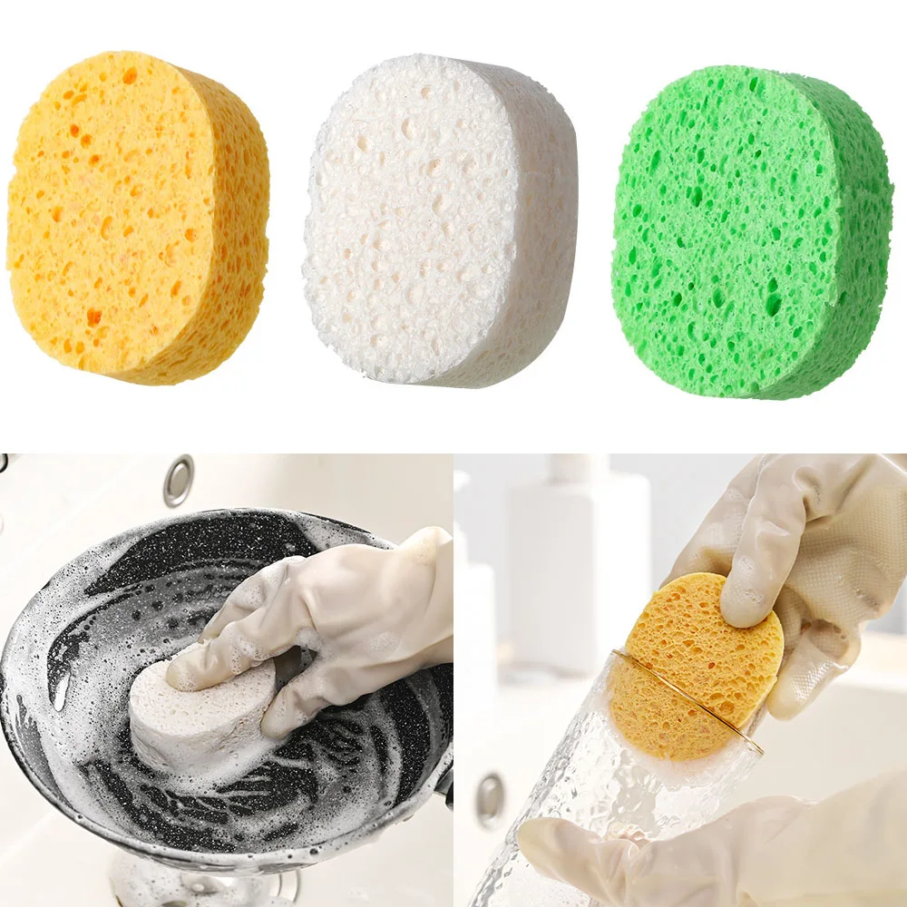 

3Pcs Natural Cotton Wood Pulp Kitchen Sponge Water Absorbent Brush Pan with Strong Stain Removal Oil Free Dishwashing Tool
