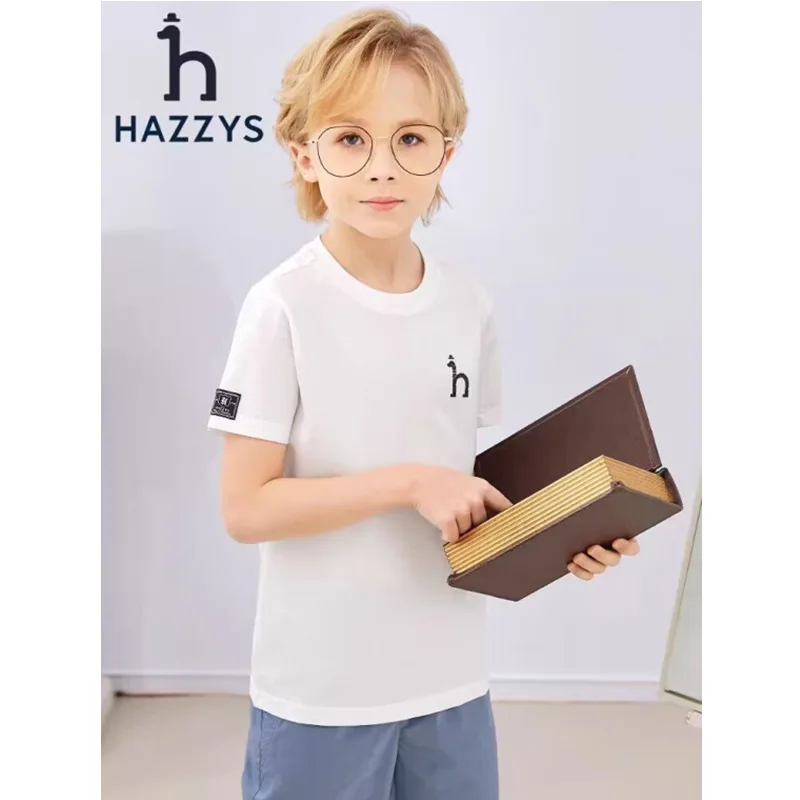 HAZZYS Children's Clothing Boys Short-sleeved T-shirt Summer Clothes 2023 New Casual Comfortable Short-sleeved Tops
