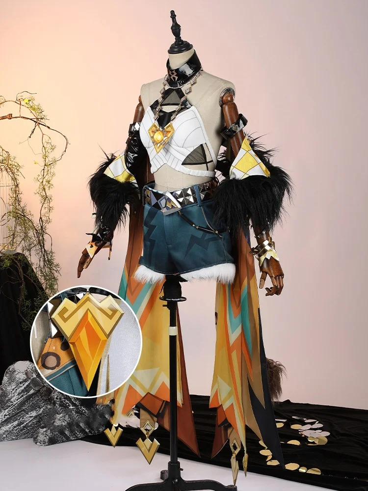 Genshin Impact Xilonen Косплей Костюм Парик Униформа Хвост Головные Уборы Кольца Ожерелье