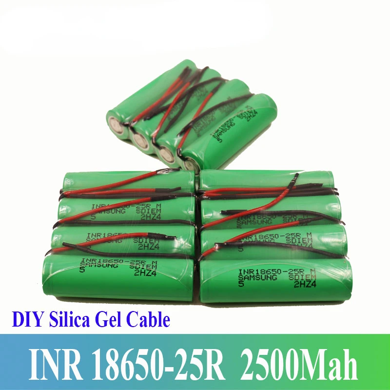 

New Original 18650 Lithium Ion Rechargeable 3.6V 2500Mah Battery 25R + DIY Silica Gel Cable