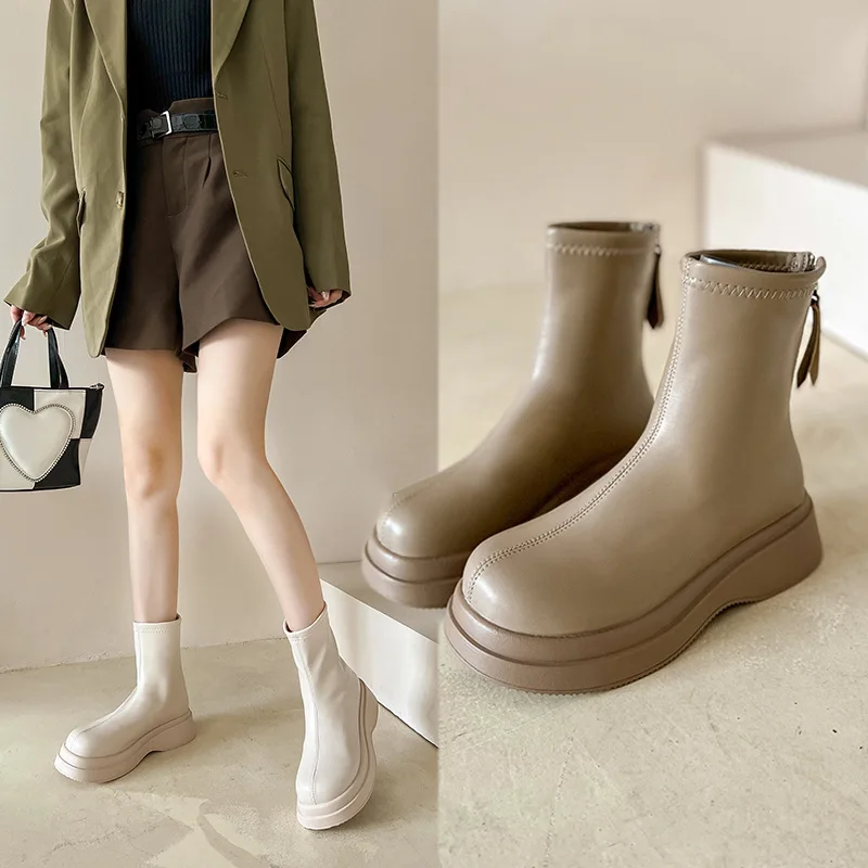 

Женские ботинки на молнии, с круглым носком, в стиле панк