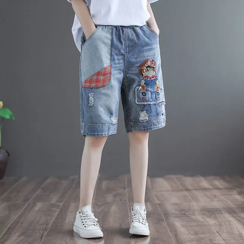 Cropped Trousers Shorts Women's Denim Korean Fashion Oversize Pants Jeans Skirt Bottoms Baggy Urban Cyber Y2k Street Wear Jean