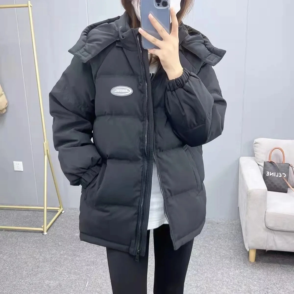 

Down Cotton Jacket Women Autumn Winter 2023 New Hooded Cotton Coat Fashion Casual Korean Version Loose Solid Color Parkas Womens