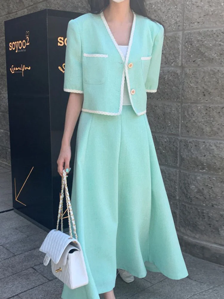 

Женский пиджак и юбка, однобортный короткий пиджак с V-образным вырезом и тонкая плиссированная юбка с высокой талией, комплект из 2 предмето...