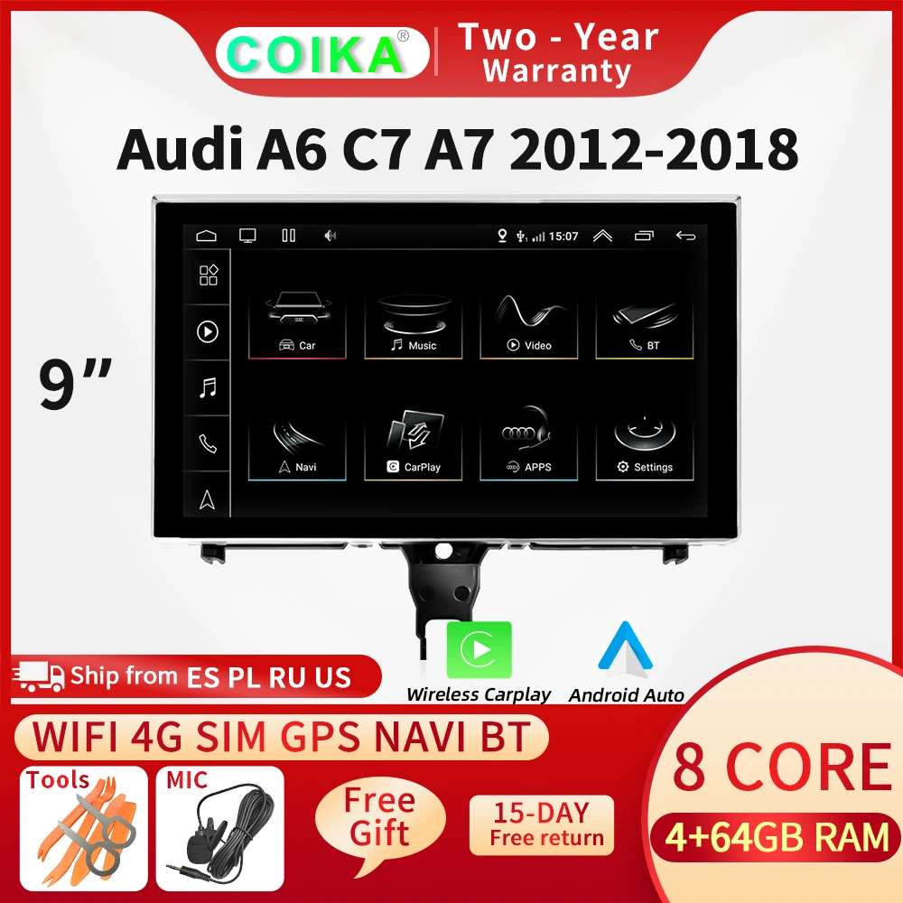 $412.50 8 Core 4+64G RAM Car Multimedia Player For Audi A6 C7 A7 2012-2018 BT Music Stereo Android 10.0 Carplay IPS Touch GPS Navi Radio