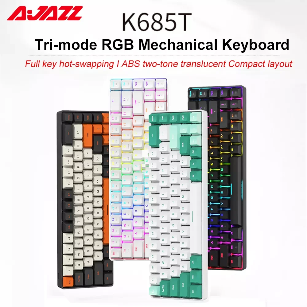 

Новая Bluetooth механическая клавиатура K685T, RGB, горячая Распродажа, 68 клавиш, три режима, беспроводные игровые клавиатуры для настольного ПК, гей...