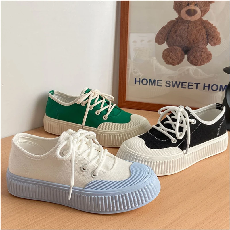 

Summer Women Green Casual Platform Canvas Sneakers Sports Shoes Tennis Designer Running Flat Vulcanize Rubber Trainers