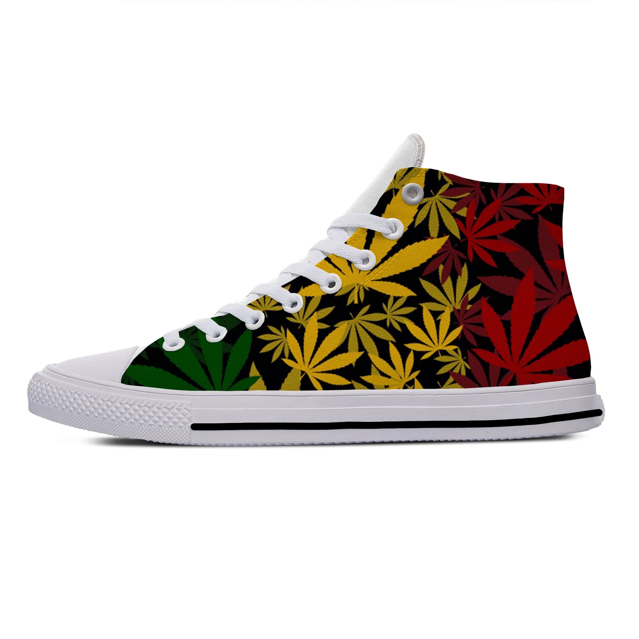

Hot Reggae Rasta Leaf Weed Jamaican Rastafarian Casual Cloth Shoes High Top Lightweight Men Women Sneakers Classic Board Shoes