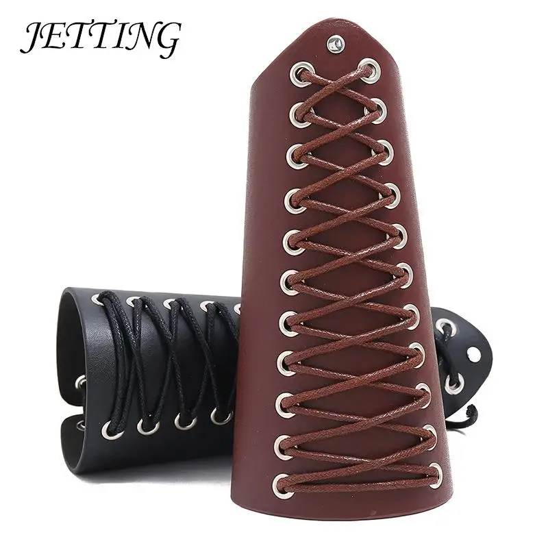 

Faux Leather Wide Bracer Lace Up Arm Armor Cuff String Steampunk Medieval Gauntlet Wristband Bracelet Cosplay Prop For Men Women