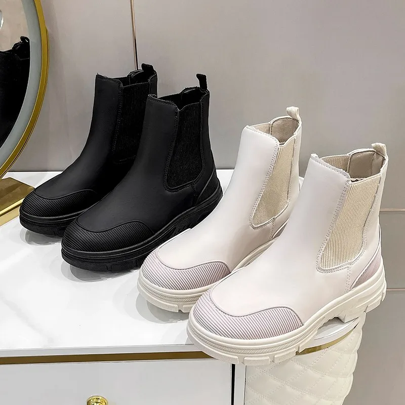 Chelsea Boots Chunky Boots Women Winter Shoes Cow Suede  Ankle Boots Black Female Autumn Fashion Platform Booties Women Shoes