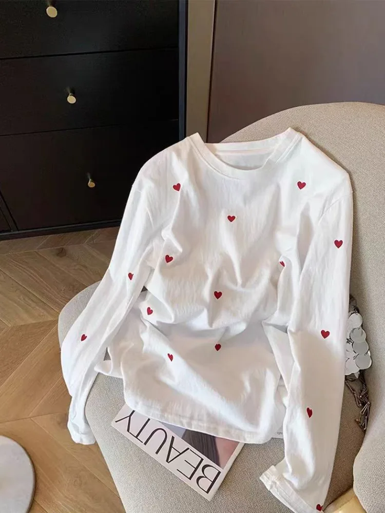 Белая рубашка с длинными рукавами и принтом Любовь женская весна 2023 новый