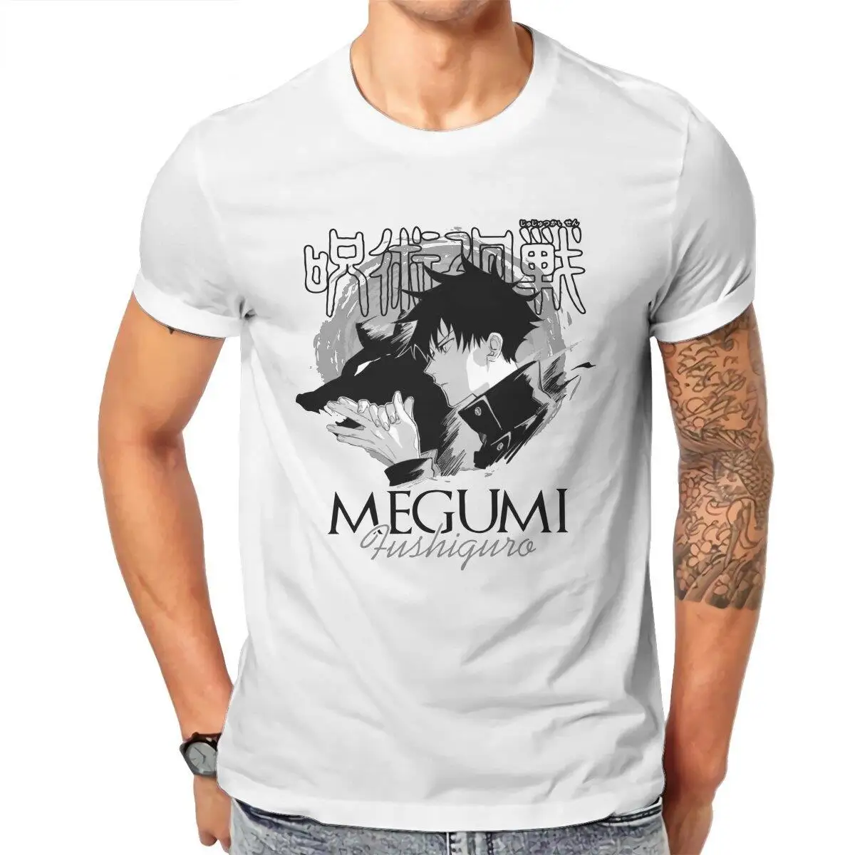 Fushiguro Megumi  T Shirt for Men Pure Cotton T-Shirt Round Collar Jujutsu Kaisen Anime Tee Shirt Short Sleeve Tops Printing