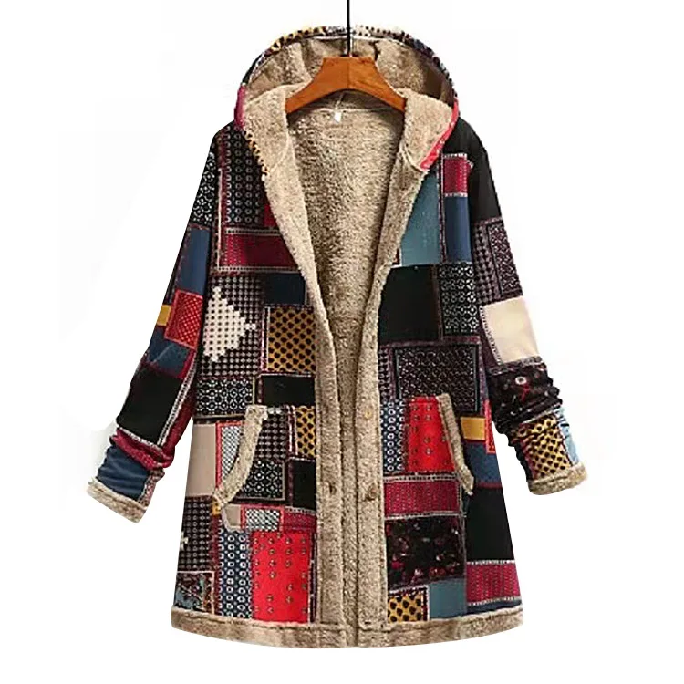 

Stylish Commuter Cotton Double-sided Baggy Top Winter Red Vintage Beltless Plaid Fishtail Coat