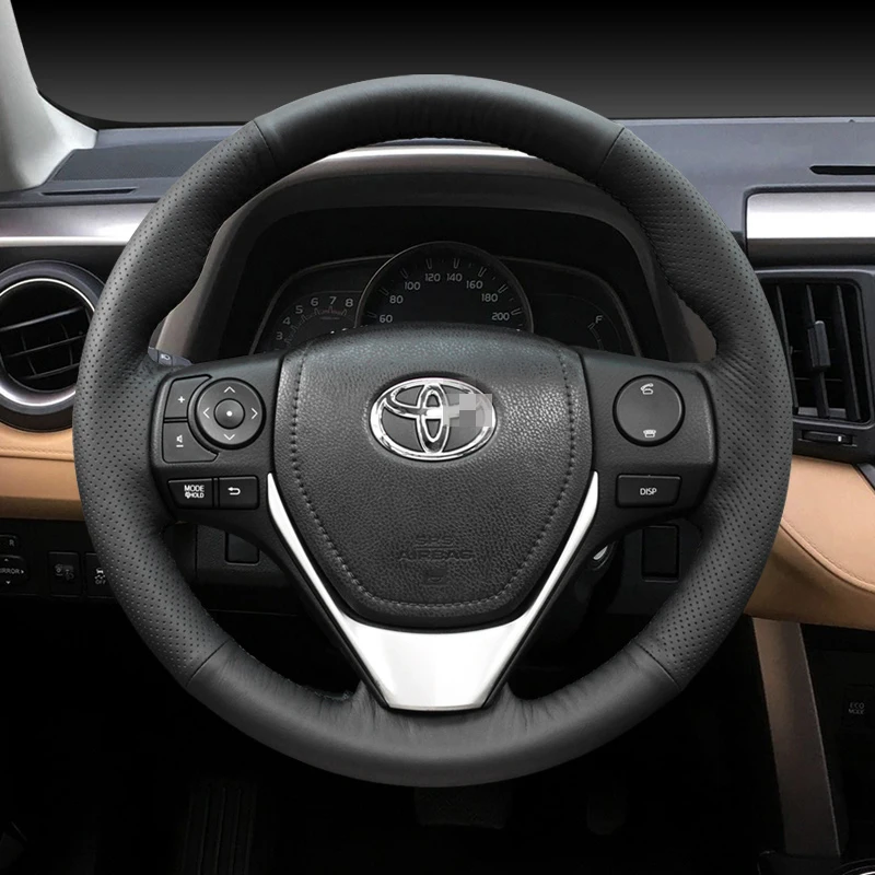 

DIY hand-stitched leather car steering wheel cover for Toyota Highlander Corolla Levin Camry Vios RAV4 avalon