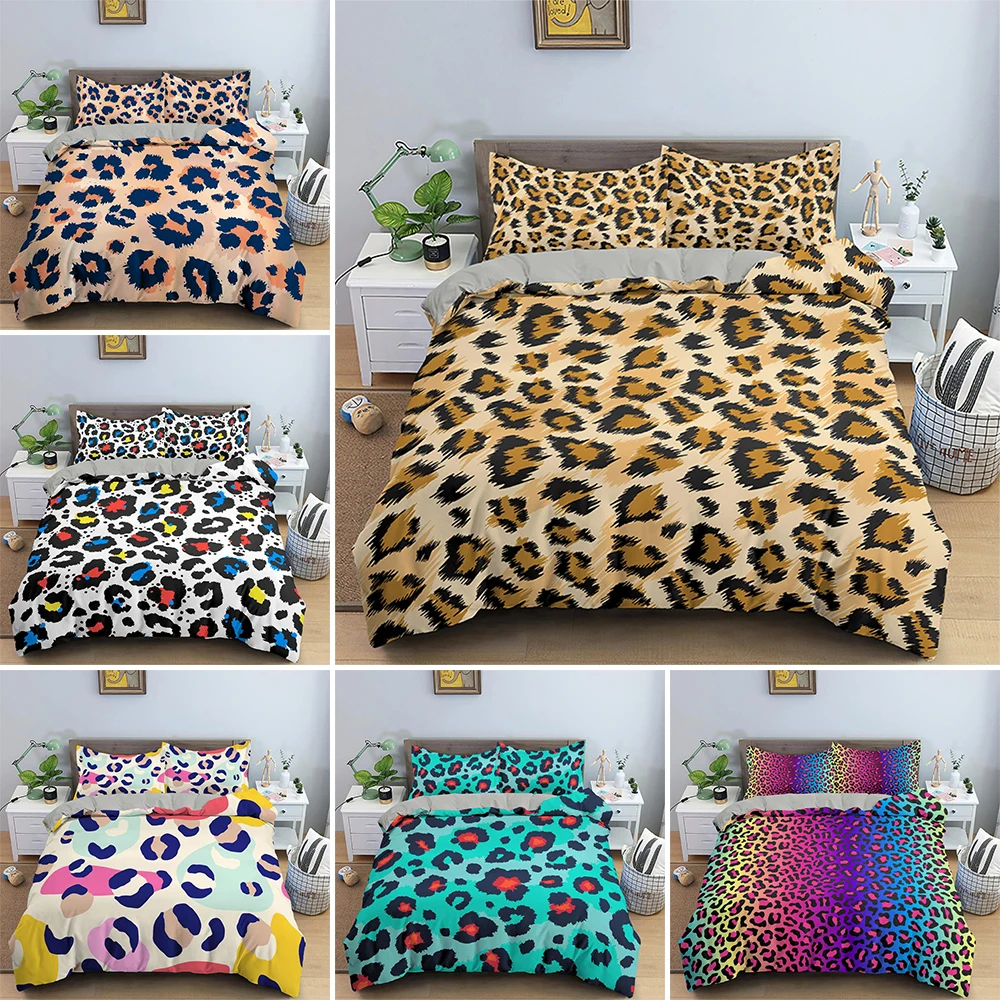 

Popular 3D Colorful Leopard Print Duvet Cover Psychedelic Bedding Set 2/3pcs Full Twin Size Adults Teens Quilt/Comforter Covers