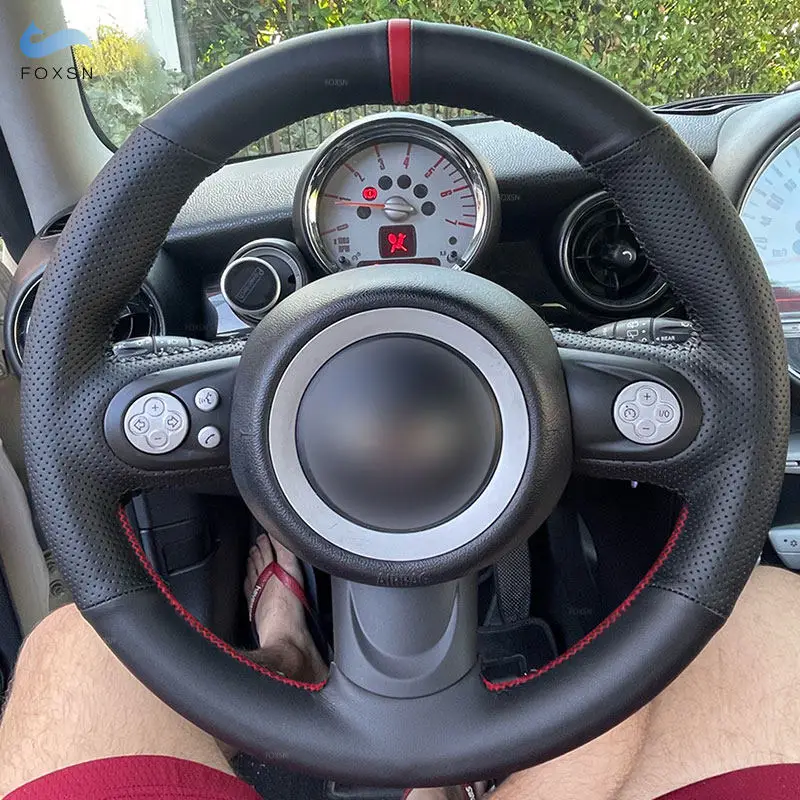 Фото Руль для BMW Mini R56 R57 Hatchback Clubvan Convertible Coupe, 3-спицевый, с кожаной оплеткой и красной полосой №1