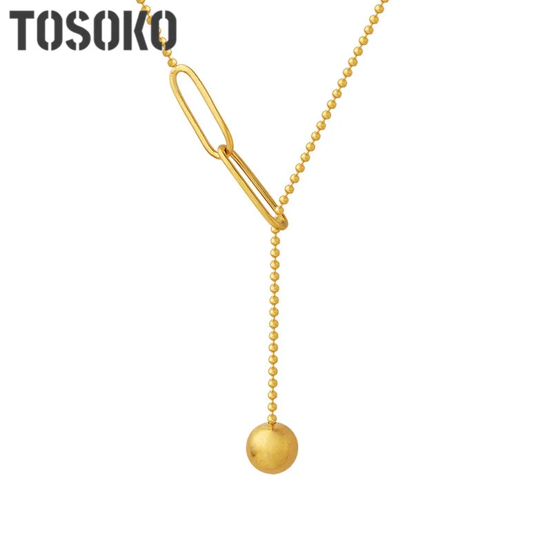 

TOSOKO Stainless Steel Jewelry Personalized Metal Tassel Beads Adjustable Necklace Women's Fashion Collarbone Chain BSP705