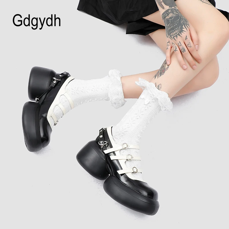Gdgydh Big Toe Thick Bottom Womens Mary Jane Shoes JK Harajuku Japanese Style Buckle Strap Leather Shoes Woman Patchwork