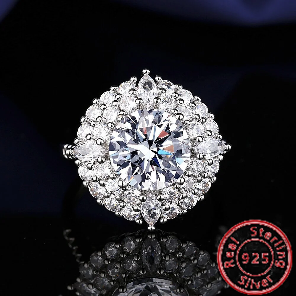

European and American Luxury S925 Silver Fashion Four Carat Luxury Set with Diamond Moissanite Zircon Ring Women's Diamond Ring