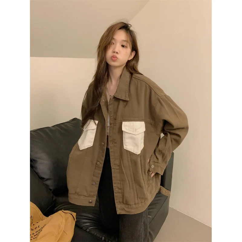 Женская свободная джинсовая куртка в американском ретро-стиле повседневная