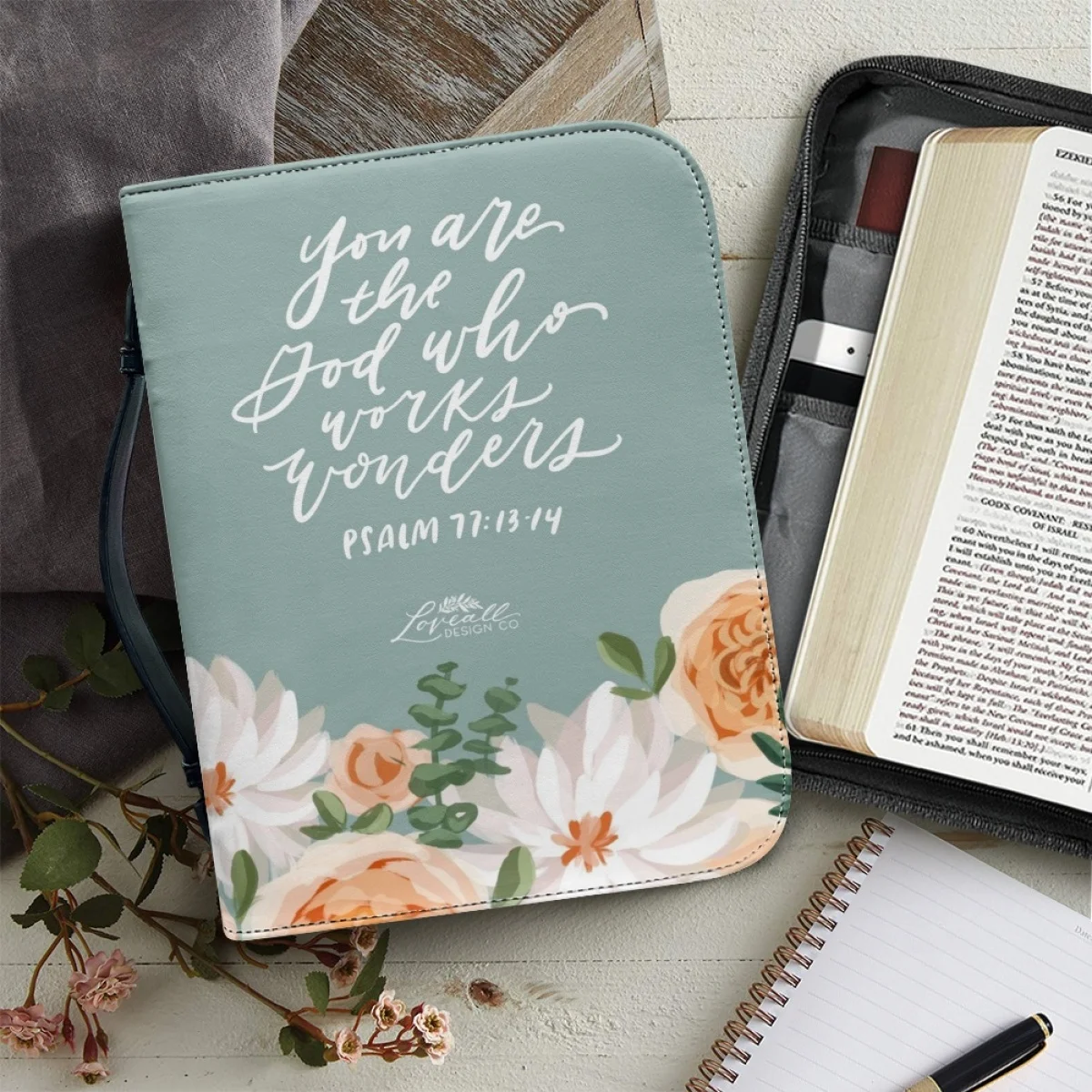 

Leather Bible Case for Women Girls Verse Fashion Floral Printed Handbag Practical New Bible Protector Bag Church Prayer Gift