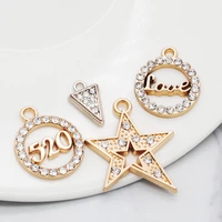 20pcslot new rhinestone star round geometric kc gold color charms fit for jewelry diy earring bracelet making