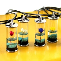 dried flower glass wish drift bottle pendant necklace permanent preservation handmade luminous snow mountain jewelry for women