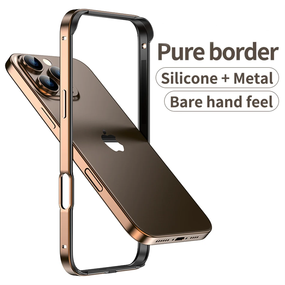 Для iPhone 16, 15, 14, Plus, 13, 12, 11 Pro Max, чехол титанового цвета, мягкий силиконовый противоударный бампер, роскошная алюминиевая рамка Meatl с изображением Hybird (art.: 3920c8bd0ed28) - 3920c8bd0ed28