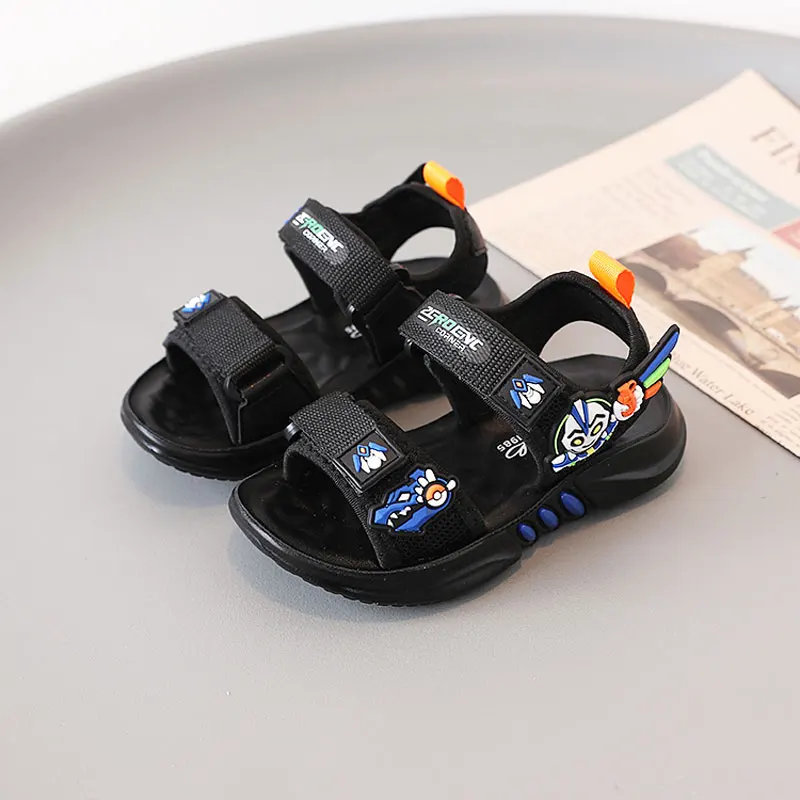 

Сандалии на липучке для мальчиков, Нескользящие сандалии на мягкой нескользящей подошве, пляжная обувь с мультяшным дизайном, для улицы, ра...