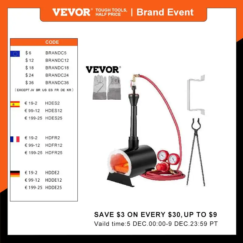 

VEVOR Gas Propane Forge Furnace Burner Portable Max.Temperature 2300°F Flame Gas Torch w/ Heating Burner for Metal Tool Making