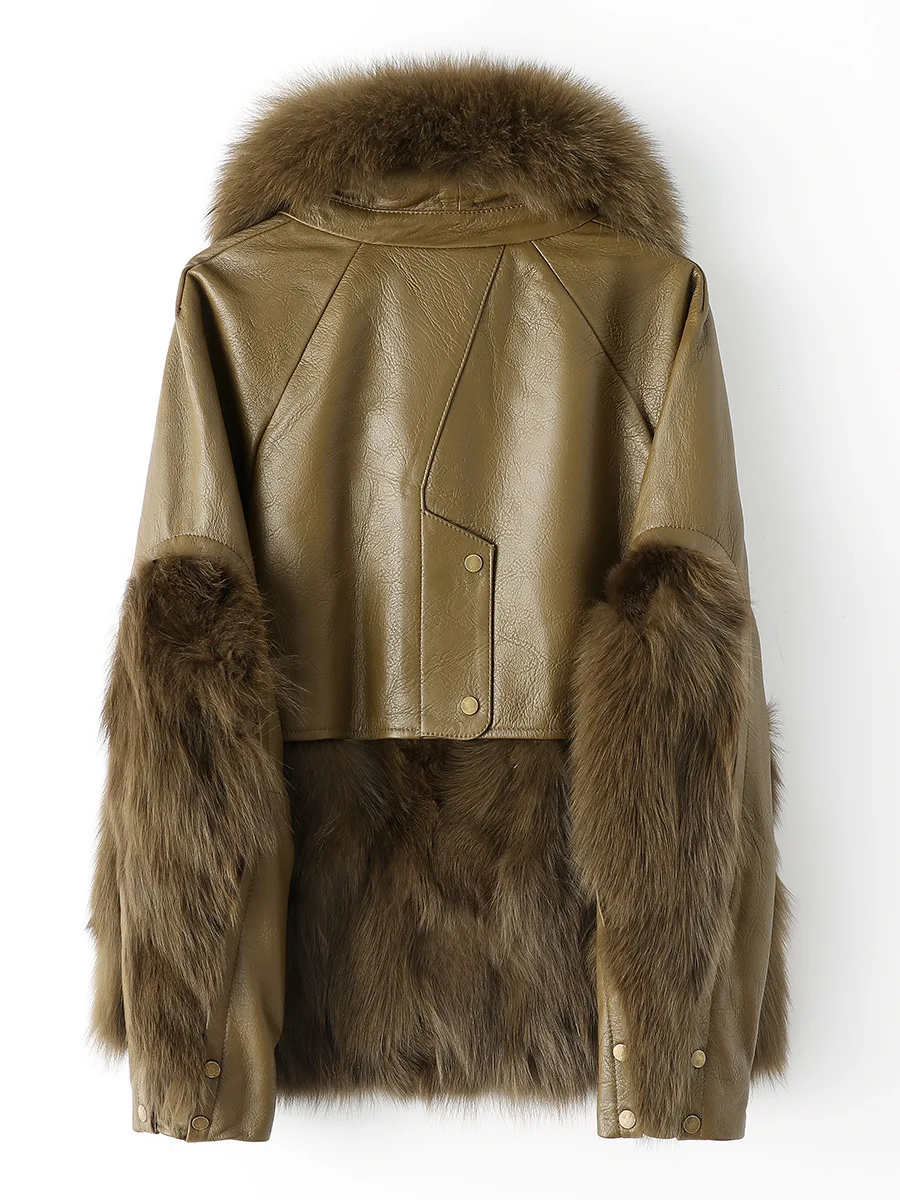 New Winter 2022 Fox fur coat Women's patchwork sheep fur large fur collar fashion coat