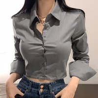 2022 spring summer casual blouse women top and blouse women shirt long sleeve button black solid turn down collar shirt 5 colors