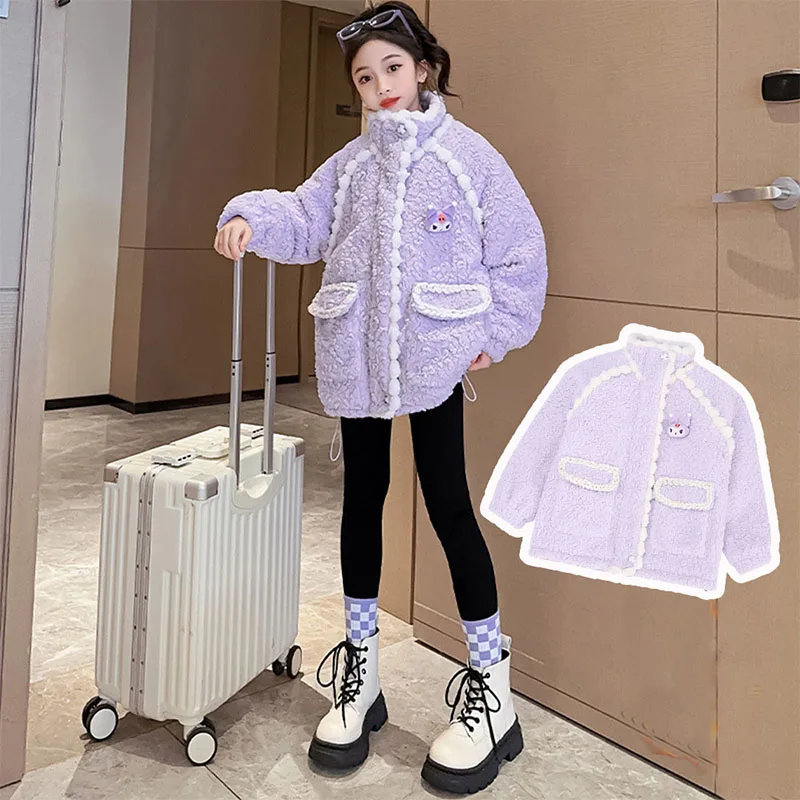 

kawaii Anime Kuromi Girls Velvet Jacket Autumn and Winter New Children's Lamb Velvet Thickened Medium and Large Children's Tops