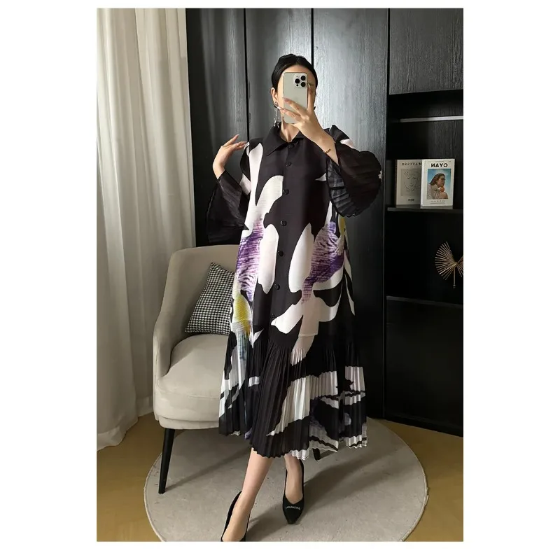 KAF плиссированное женское платье с принтом весна-осень 2023 новые свободные платья