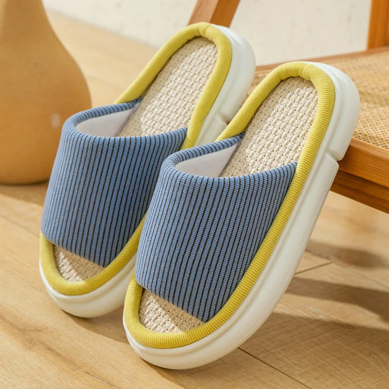 Linen Home Slippers for Women Concise Breathable Soft Slippers Female Fashion Open Toe Slides Shoes cozy Comfort Indoor Slippers