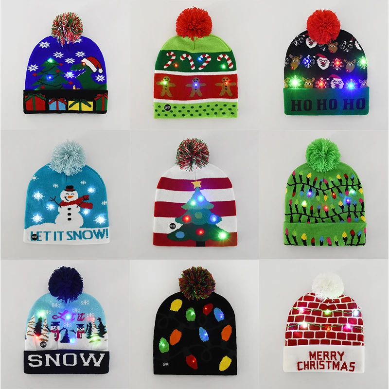 

Женская трикотажная шапка, светящаяся яркая трикотажная шапка для взрослых, детей, нового года и Рождества