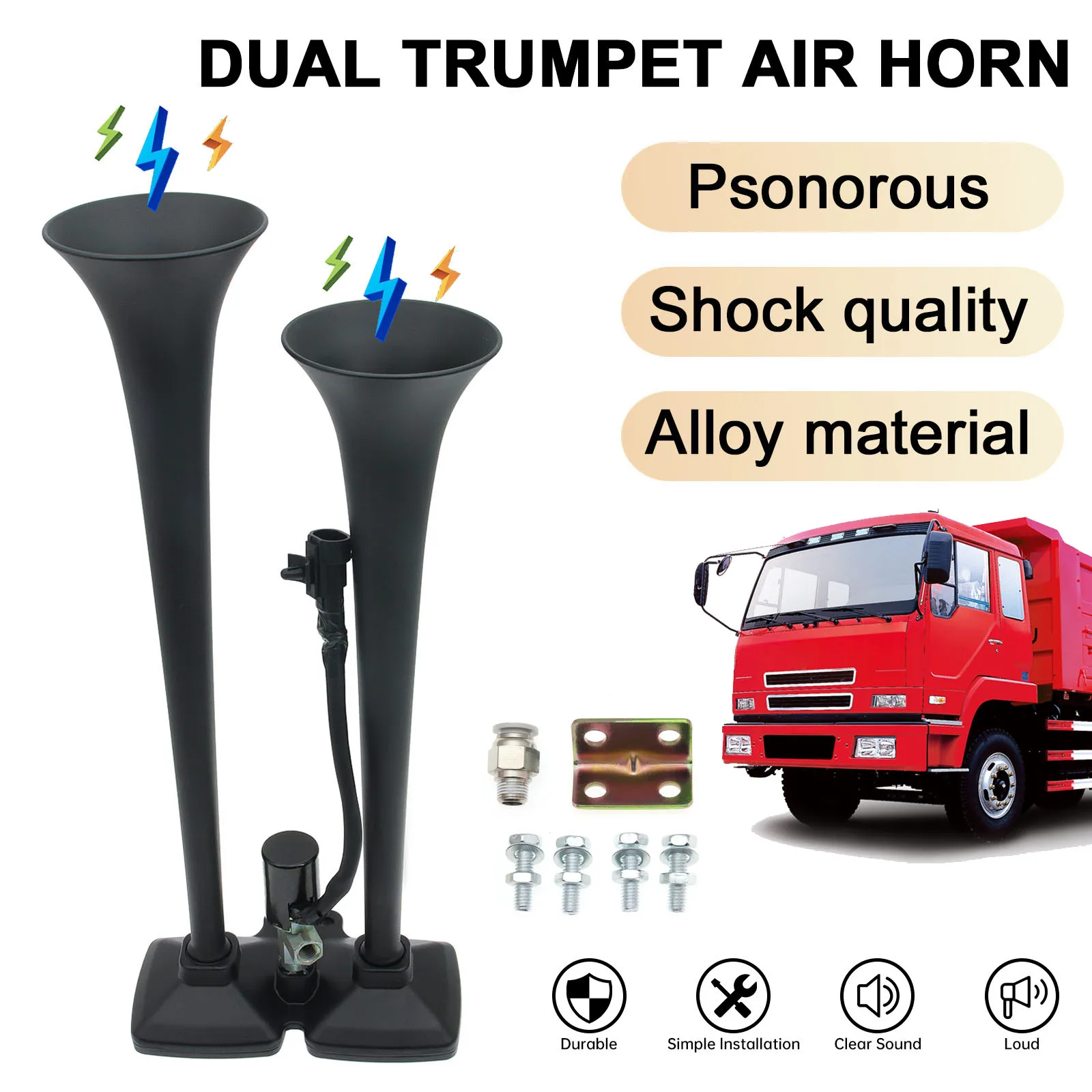 

12V 24V Dual Trumpets Super Clear Loud Electric Air Horn for Car Truck Boat Compressor Horn Rainproof Shock Psonorous Auto Horn