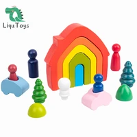 liqu wooden toys rainbow stacking blocks montessori toys building blocks for toddler open ended preschool activity educational