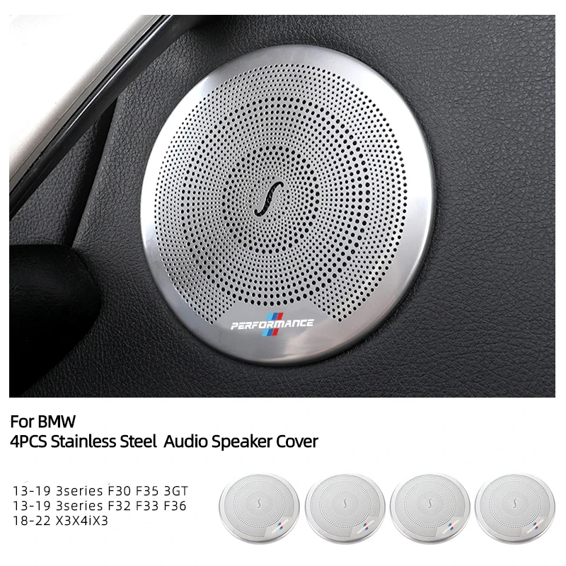 

4pc Car Door Audio Speaker Cover Stainless Steel Loudspeaker Protector 3D Trim Sticker For BMW X3 X4 IX3 F30 F35 3GT F32 F33 F36