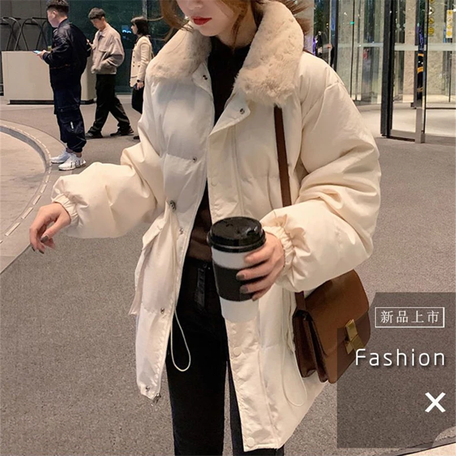 Mid-length Winter Cotton Padded Korean Parka Women Warm Thick Slim Coat Casual Outwear Loose Overcoat Fashion Windbreaker Jacket