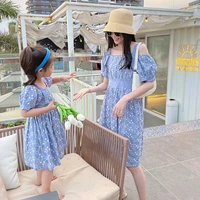 2022 new mother and daughter matching dressess baby girls off shoulder dress for womens summer clothing children clothes frocks