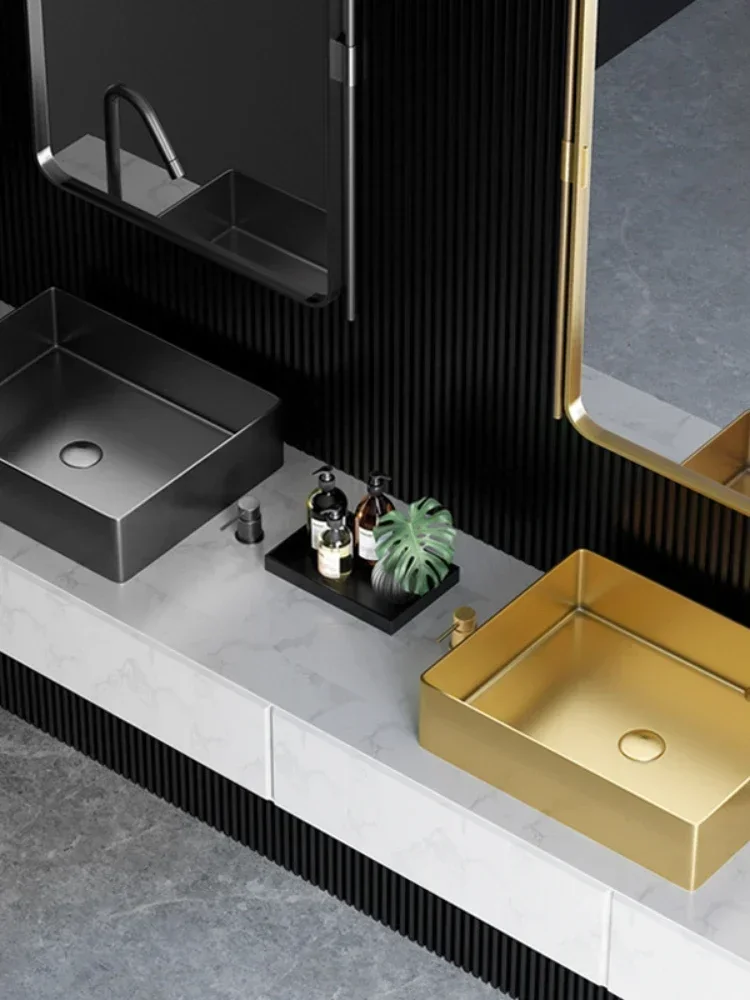 Легкая роскошная золотая прямоугольная настольная раковина из нержавеющей