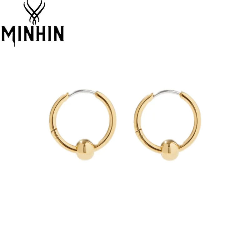 

MINHIN Round Ball Hoop Earring Stainless Steel Beads Earrings for Women Gold Color Fashion Jewelry Birthday Party Wedding Gifts