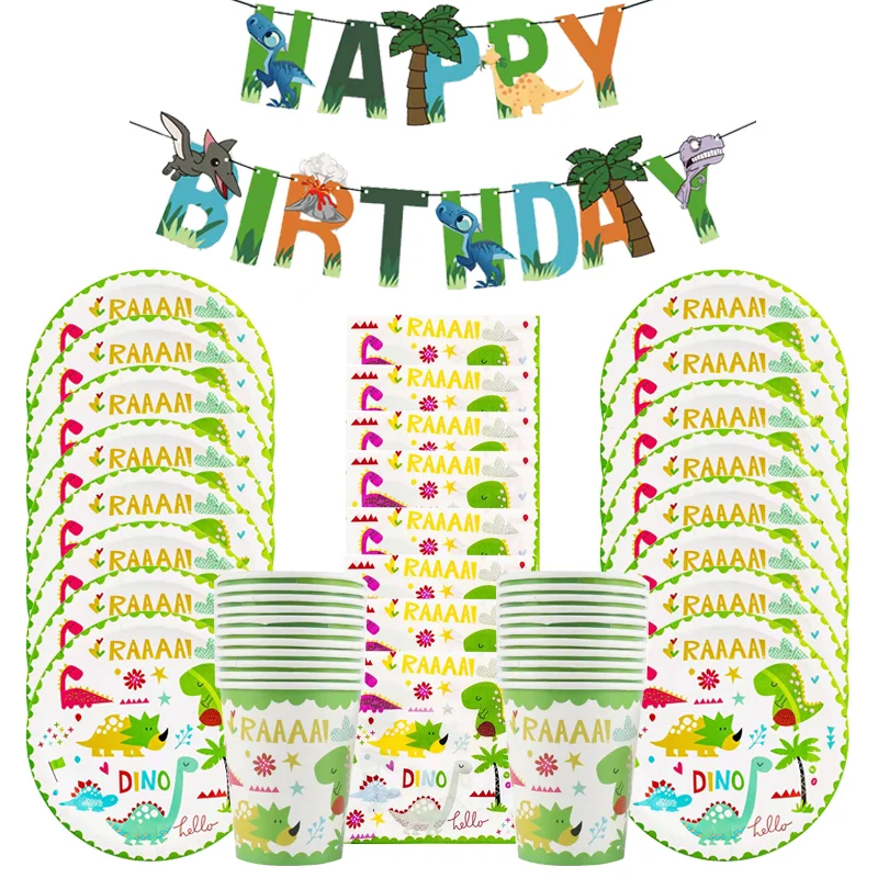 

Dinosaur Party Disposable Cutlery Set Small Dinosaur Theme Paper Plate Paper Cup Napkins Birthday Banner Decoration