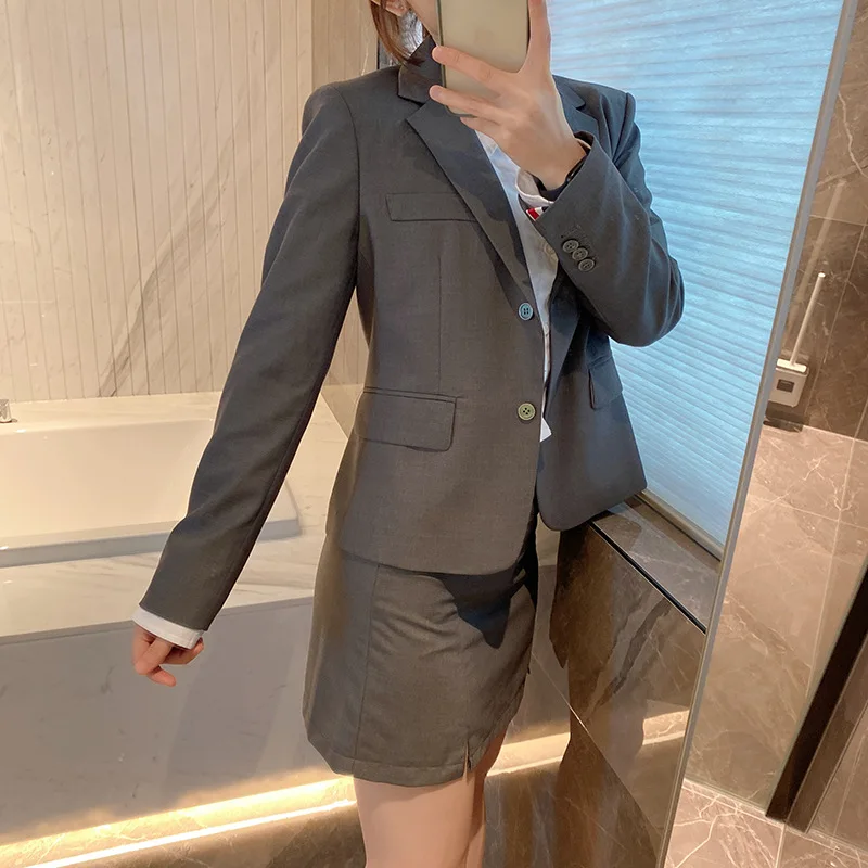 High quality Korean style 2023 New Autumn Cotton TB Slim Short Gray Small Suit Professional Suit Leisure Suit Coat Woman