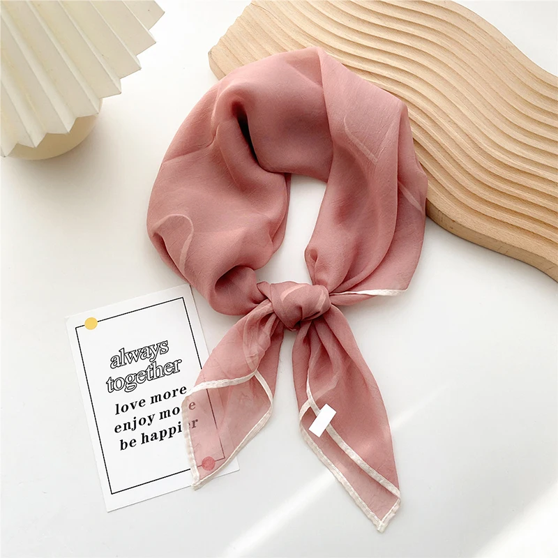 

70 cm solid color thin small square scarf silk scarf for women's spring, summer autumn style scarf fashion gauze shirt hairband