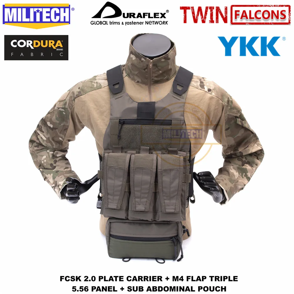 

MILITECH FCSK 2.0 Advanced Slickster Plate Carrier With M4 Flap Triple 5.56 Mag Panel And Sub Abdominal Pouch Tactical Loadout