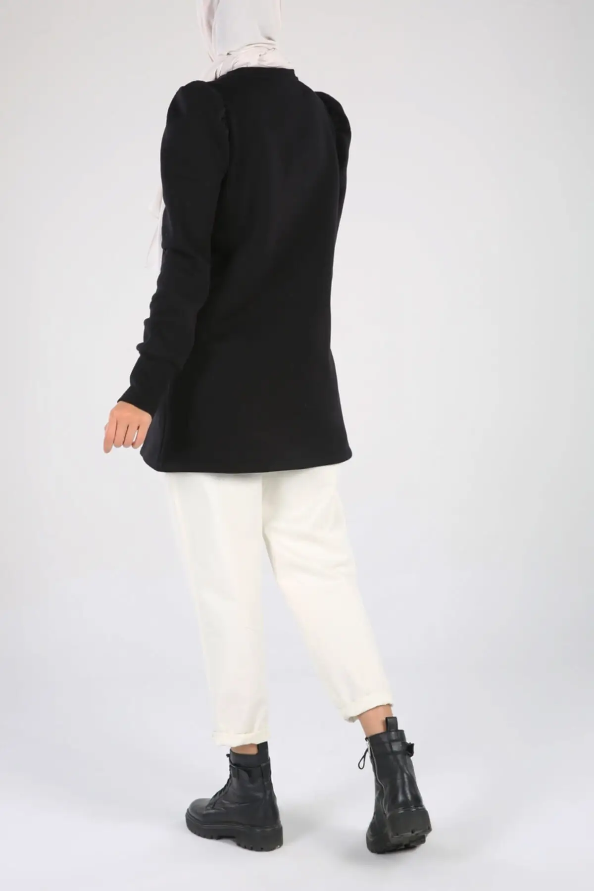 

Black Cotton Drawstring Sleeve Tunic Sweater Women Muslim Sweatshirt 2021 Fashion