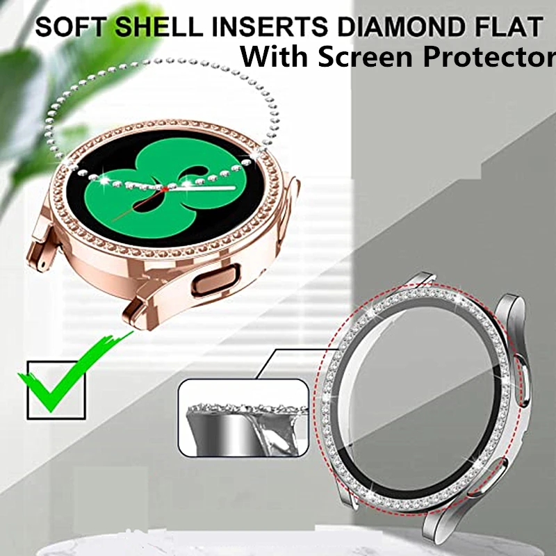 Bracelet for Galaxy Watch 4 44mm 40mm Band With Bling TPU Case for Samsung Galaxy Watch 4 Metal Strap with Leather Belt