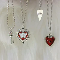 goth jewelry red heart evil eye necklace men punk skull lock butterfly pendant necklace for women egirl accessories fashion